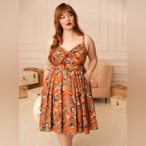 torrid Dresses & Skirts - Torrid Retro Chic Orange Fruit Print Tie-Front Skater Pinup Vintage Dress